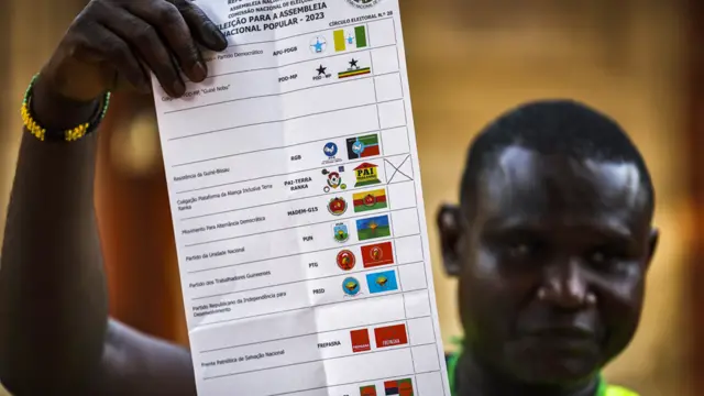 An electoral official shows a ballot during counting of the votes after the closing of a polling station for the Guinea-Bissau's legislative elections at a polling station in Bissau, Guinea-Bissau - 4 June 2023