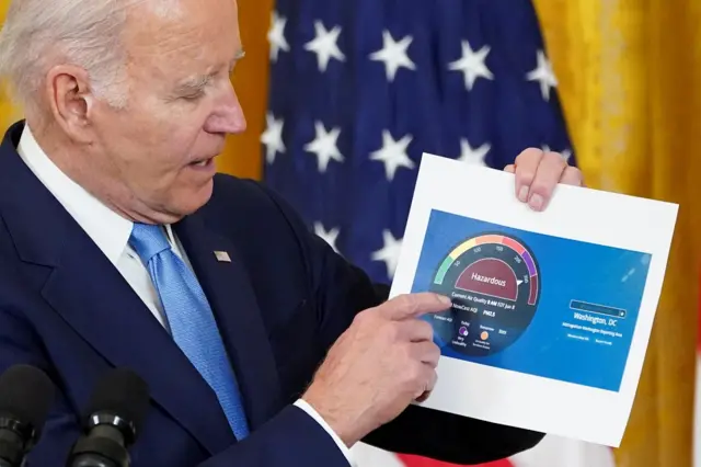 Biden showed an air quality chart on smoke in the air from Canadian wildfires