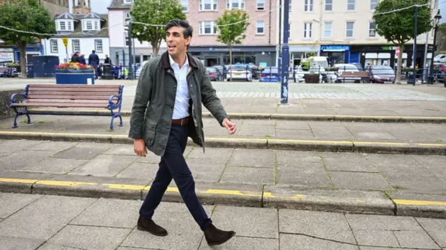 Rishi Sunak visiting the Isle of Bute in 2020, wearing a Barbour jacket