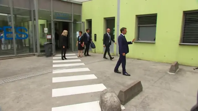 Emmanuel Macron leaves a hospital in Grenoble