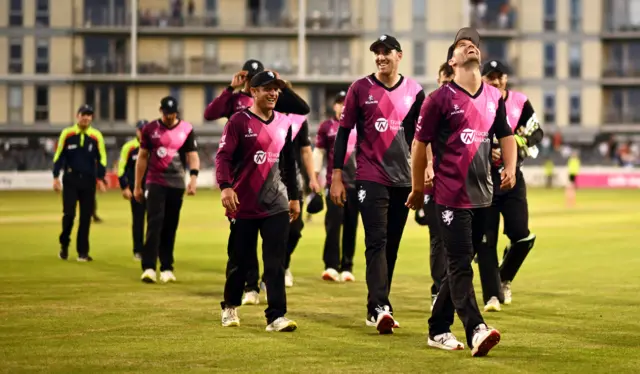 Somerset leave the field following their win over Gloucestershire