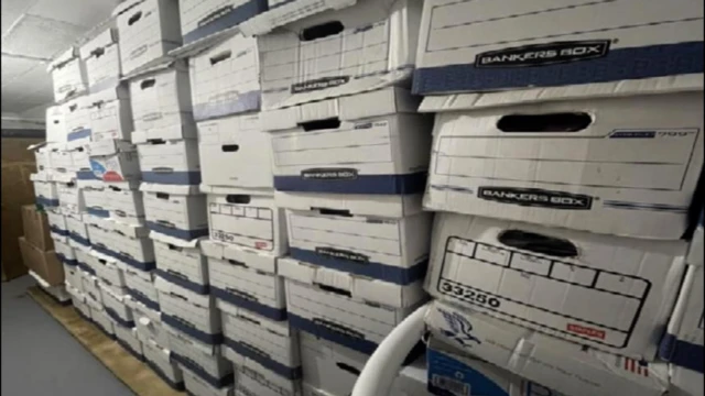 Dozens of boxes stored in rows