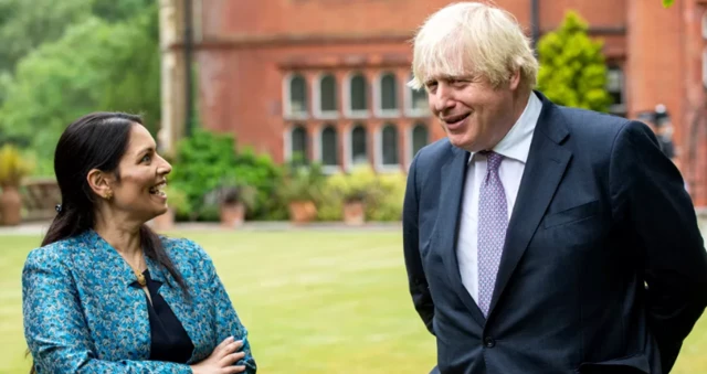 Priti Patel and Boris Johnson