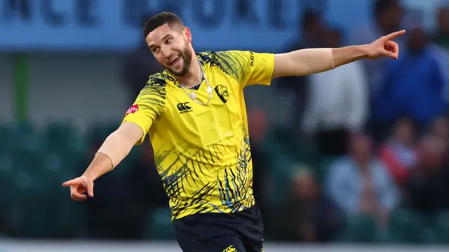 Durham's Wayne Parnell celebrates two wickets in two balls