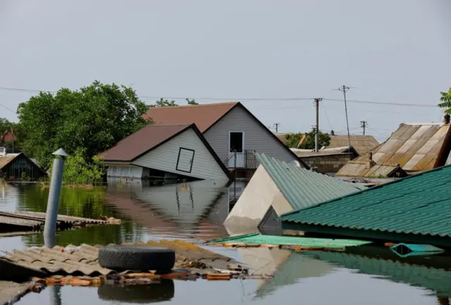 The flooded town of Hola Prystan, Kherson region on 8 June