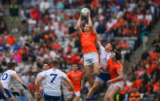 Rian O'Neill of Armagh wins possession from the throw-in