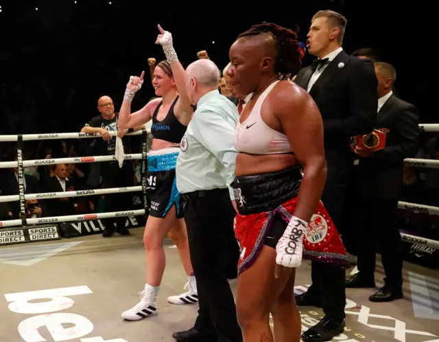 Savannah Marshall celebrates as scorecards read out