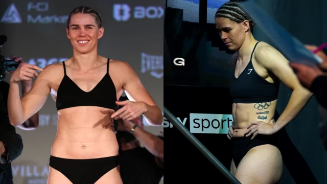 Savannah Marshall weighs in at middleweight (left) and weighs in at super-middleweight (right)