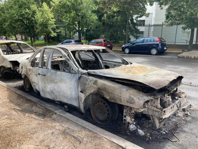 Burnt cars in Nanterre