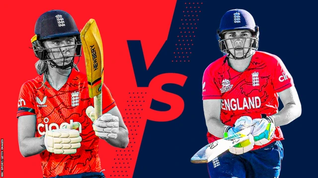 A graphic showing Freya Kemp vs Nat Sciver-Brunt to preview an article about England's left and right-handers