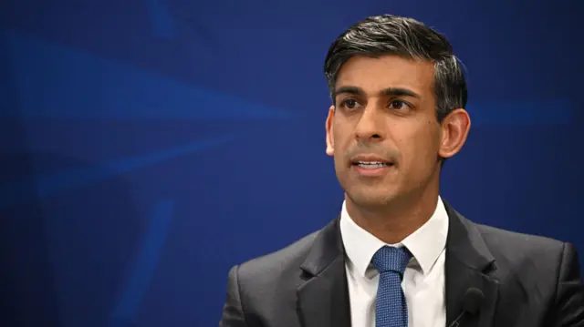 UK Prime Minister Rishi Sunak addresses a press conference at the end of the Nato summit in Vilnius, Lithuania