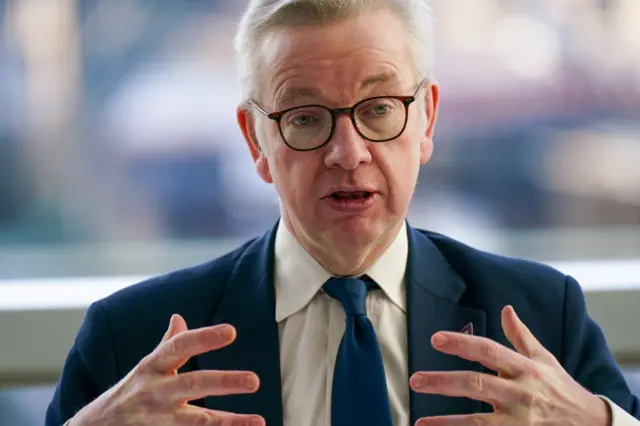 Michael Gove, wearing a suit and dark blue tie, in January 2023