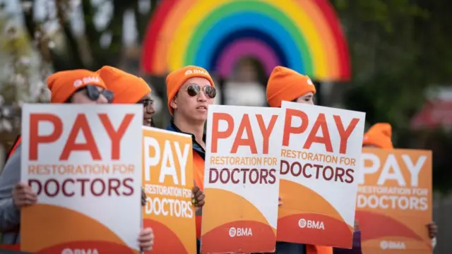 Striking NHS junior doctors on the picket line outside Southend University Hospital