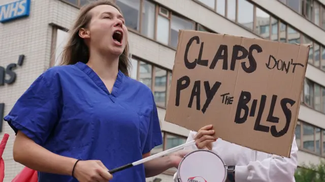 Members of the Unite union on the picket line outside Guys and St Thomas' Hospital in London, during a 24 hour strike in their continued dispute over pay.