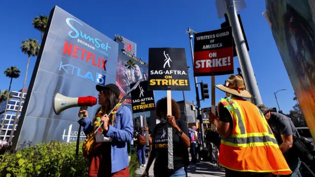 The picket line outside the Netflix offices