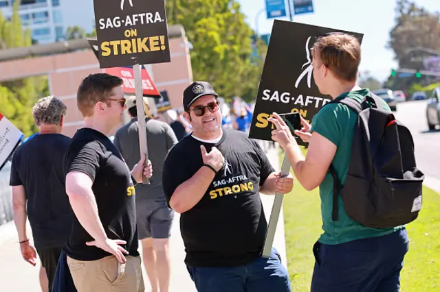 Actor Josh Gad at the picket line outside Fox Studios in LA