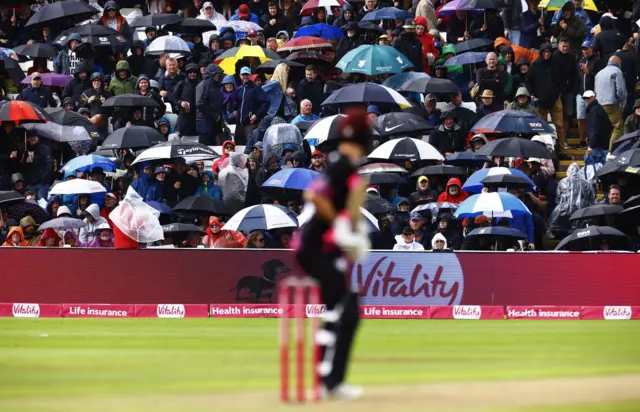 Umbrellas up at Edgbaston