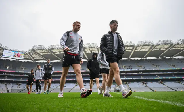 Down players walk the pitch before the Tailteann Cup Final