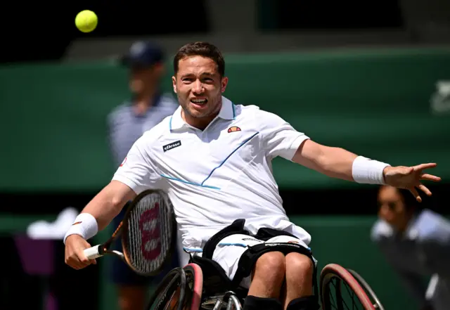 Alfie Hewett prepares to hit a backhand