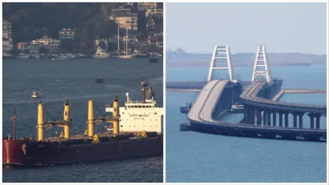 Grain ship and Crimea bridge composite