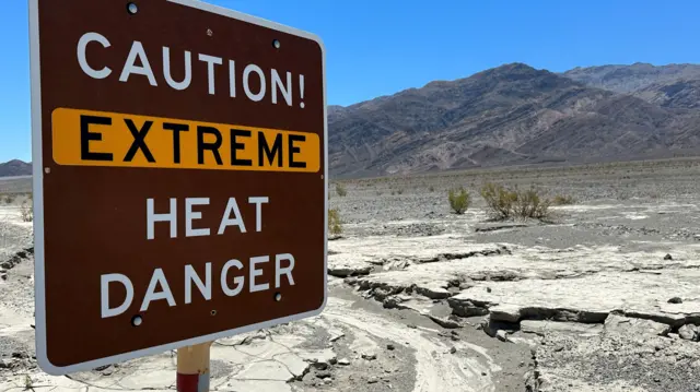 Death Valley extreme heat warning sign