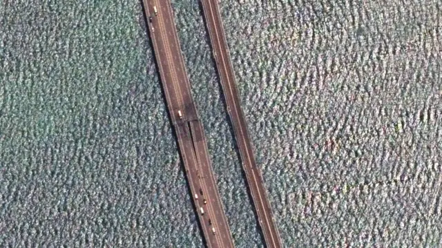 Damaged bridge over Kerch strait, Crimea