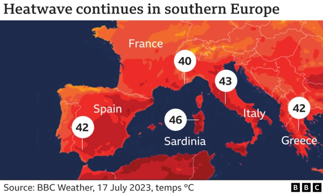 Graphic showing weather map of europe