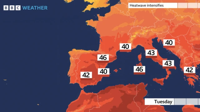 Weather map of southern Europe