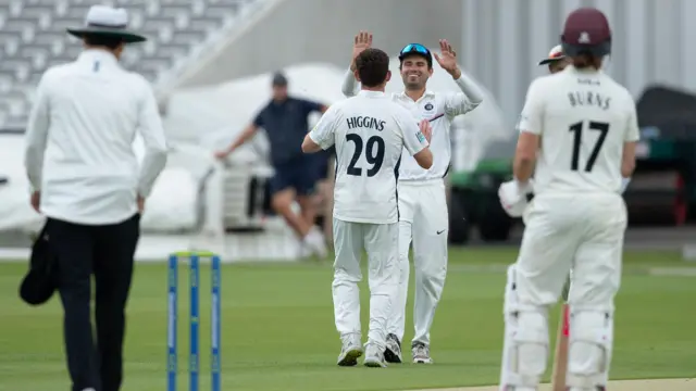 Ryan Higgins celebrates taking wicket