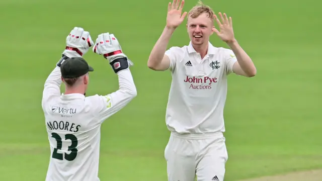 Lyndon James celebrates taking wicket