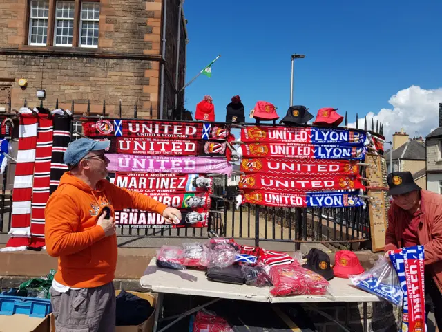 Scarf sellers outside Murrayfield