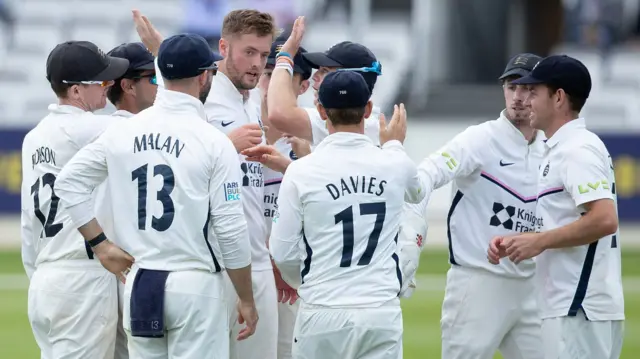 Middlesex celebrate taking wicket