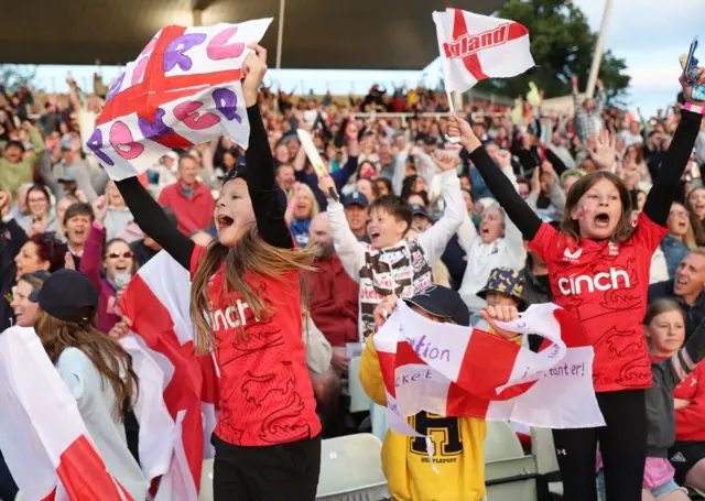 Young fans cheering on England at Edgbaston