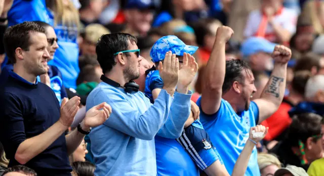 Dublin fans celebrate their goal