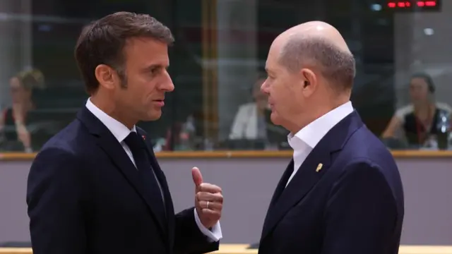 French President Emmanuel Macron and German Federal Chancellor Olaf Scholz (Right) at the second day of a European Council in Brussels, Belgium, 30 June 2023