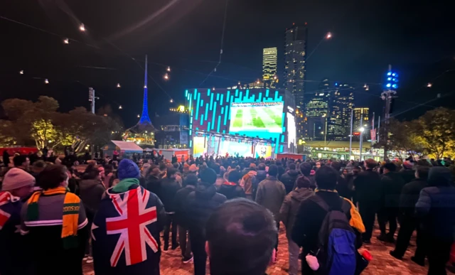 Fans watch Australia v Republic of Ireland at Federation Square in Melbourne