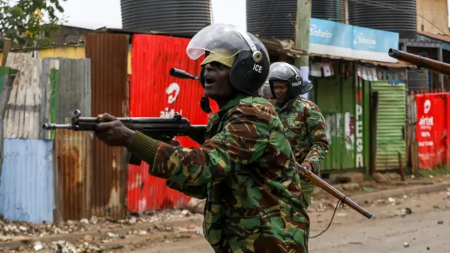 Anti-riot police officers disperse protesters and supporters of the opposition Azimio coalition as they engage with them in running battles, during the second day of renewed nationwide protests in Nairobi, Kenya, 20 July 2023