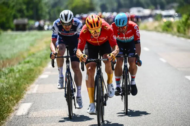 Victor Campenaerts (Lotto-Dstny), Kasper Asgreen (Soudal–Quick-Step), and Jonas Abrahamsen (Uno-X)