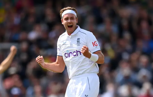 Stuart Broad celebrating a wicket