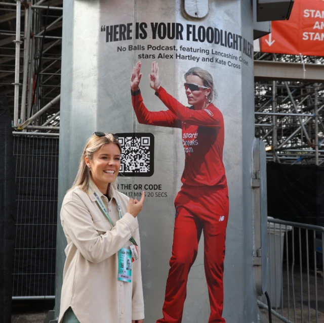 Alex Hartley in front of her own floodlight at Old Trafford