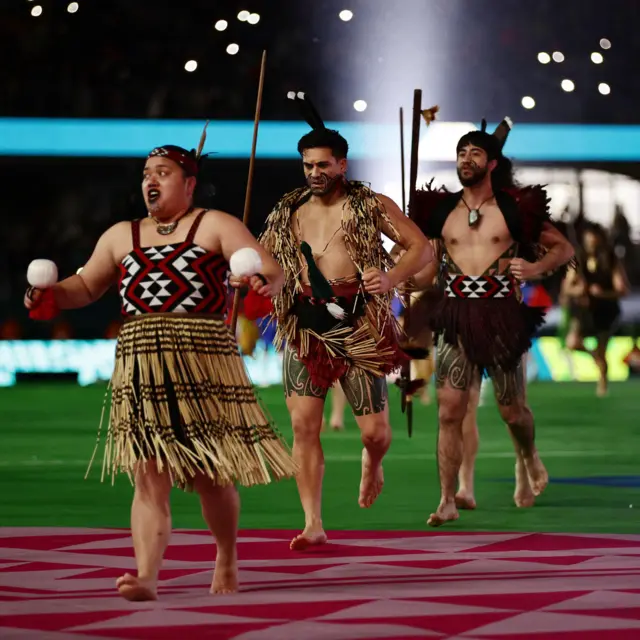 Maori Dancers begin the opening ceremony at Eden Park.