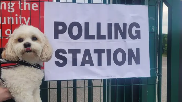 Leo takes in the view at a polling station, also in Selby and Ainsty.