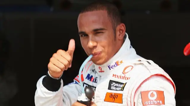 Lewis Hamilton gives a thumb up in 2008