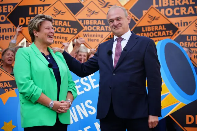 Newly elected Liberal Democrat MP Sarah Dyke with party leader Sir Ed Davey in Frome