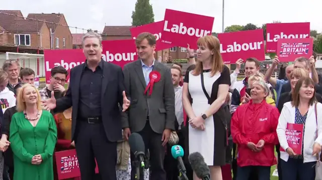 New Labour MP Keir Mather and party leader Sir Keir Starmer with deputy leader Angela Rayner