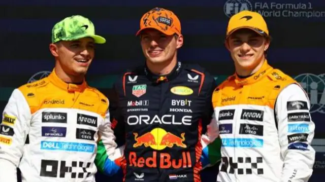 Lando Norris, Max Verstappen and Oscar Piastri