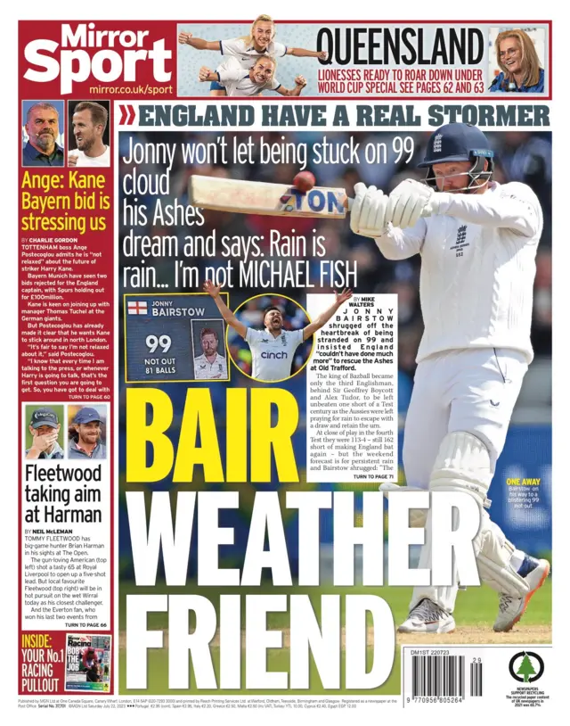 Back page of the Daily Mirror on 22 July