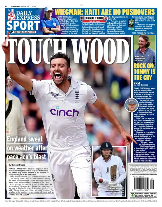 Daily Express back page on 22 July