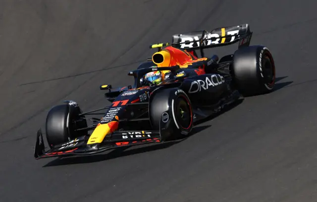 Sergio Perez drives his Red Bull F1 car