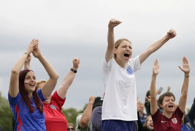 England fans celebrate the sides opening goal in London.